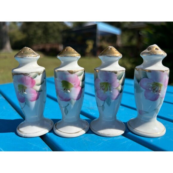 Set of 4 Vintage Mini Personal Azaleas Porcelain‎ Salt & Pepper Shakers Japan - Picture 1 of 5